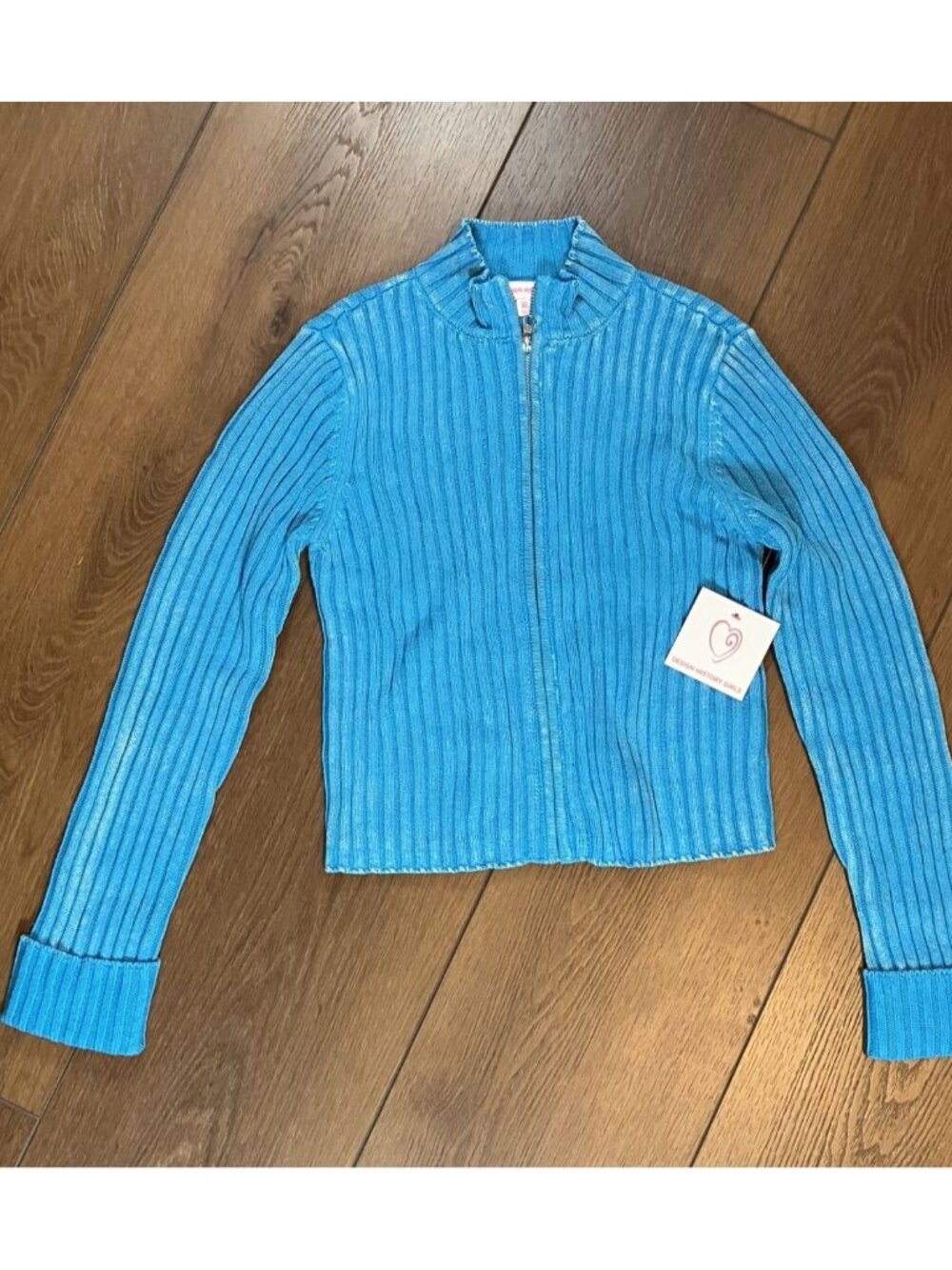 Design History Girls NWT Full Zip Blue Mock-Neck Crop Sweater Size XL